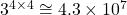 3^{4\times 4}\cong 4.3\times {10}^7