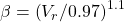 \beta ={\left({V_r}/{0.97}\right)}^{1.1}