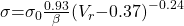 \sigma \mathrm{=}{\sigma }_0\frac{\mathrm{0.93}}{\beta }{\left(V_r\mathrm{-}\mathrm{0.37}\right)}^{\mathrm{-0.24}}